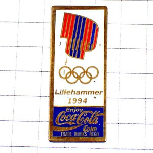 ピンバッジ・リレハンメル五輪コカコーラ100金色オリンピック/ノルウェー大会 LILLEHAMMER-1994 NORWAY  COCA-COLA