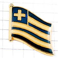 ピンバッジ・ギリシャのはためく国旗ブルー白十字と横縞 GREECE HELLENIC-REPUBLIC FLAG