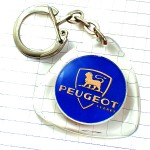 キーホルダー・プジョー車ライオンの紋章ゴールド金色ロゴ紺色エンブレム暗号 PEUGEOT FRANCE