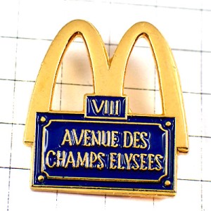 ピンバッジ・シャンゼリゼ大通り住所表記マクドナルドＭ金色ゴールド