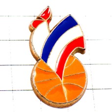 ピンバッジ・ニワトリ雄鶏バスケットボール球トリコロール青白赤 FFB FEDERATION-FRANCAISE-DE-BASKET FRANCE