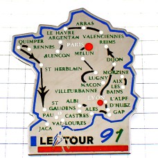 ピンバッジ・ツールドフランス自転車大きいピンズ地図シルバー銀色