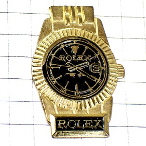 ピンバッジ・ロレックス金色の腕時計ゴールド黒い文字盤 ROLEX SWISS