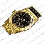 ピンバッジ・ロレックス金色の腕時計ゴールド黒い文字盤 ROLEX SWISS