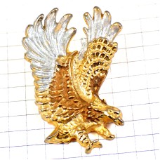 ピンバッジ・羽ばたくワシ金色のイーグル鷲ピューター製ゴールド鳥 BIKER EAGLE