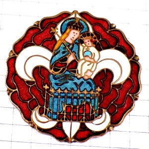 ブローチ・聖母子カトリック教会マリア様イエス様しろい百合の紋章 JESUS MARIA DIOCESE-DE-LILLE LILLE FRANCE BROOCH