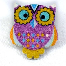 ピンバッジ・NEW!フクロウ紫色の梟ミミズク木製 PAINTED WOOD OWL