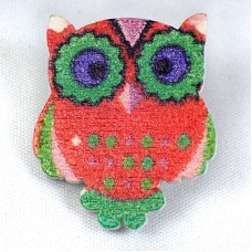 ピンバッジ・NEW!フクロウ赤い梟ミミズク木製 PAINTED WOOD OWL