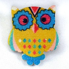 ピンバッジ・NEW!フクロウ黄色い梟ミミズク木製 PAINTED WOOD OWL