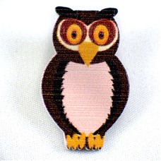 ピンバッジ・NEW!フクロウ茶色い梟ミミズク木製 PAINTED WOOD OWL