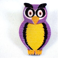 ピンバッジ・NEW!フクロウ紫色の梟ミミズク木製 PAINTED WOOD OWL