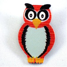 ピンバッジ・NEW!フクロウ赤い梟ミミズク木製 PAINTED WOOD OWL