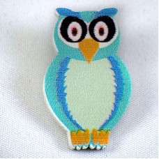 ピンバッジ・NEW!フクロウ青ブルー梟ミミズク木製 PAINTED WOOD OWL