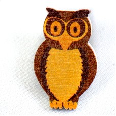 ピンバッジ・NEW!フクロウ茶色い梟ミミズク木製 PAINTED WOOD OWL