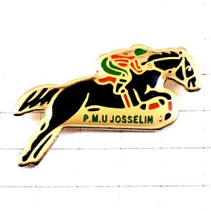 ピンバッジ・競馬ジョッキー騎手と黒い馬