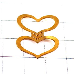 ピンバッジ・ハート重なる２個ゴールド金色 DUBBLE HEART