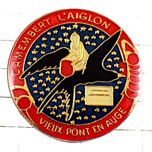 ピンバッジ・カマンベールチーズ木箱型ツバメ燕 CAMEMBERT L-AIGLON FRANCE
