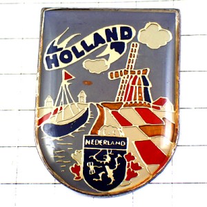 ピンバッジ・オランダの風車小屋ボート運河の船ネーデルラント紋章 NETHERLANDS NEDERLAND HOLLAND