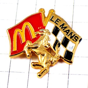 ピンバッジ・フェラーリ金色ゴールド馬ルマン車レース旗マクドナルドＭチェッカーフラッグ白黒