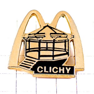 ピンバッジ・キオスク東屋マクドナルドＭ金色ゴールド CLICHY KIOSQUE MC-DONALD