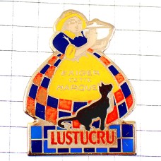ピンバッジ・マダムとネコ黒猫パスタ料理 LUSTUCRU EGGS PASTA FRANCE
