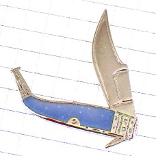 ピンバッジ・青い柄のナイフ刃折りたたみ式 KNIFE FRANCE