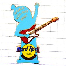 ピンバッジ・ハードロックカフェ店エレキギター音楽楽器ＨＩＶ世界エイズデー HARD-ROCK-CAFE HRC GUITAR AMSTERDAM NETHERLANDS WORLD-AIDS-DAY-2001