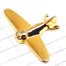 ピンバッジ・金色の飛行機ゴールド立体型モノモーター単発機