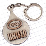 キーホルダー・エッソ石油ライオン車プジョーのロゴ銀色シルバー ESSO PEUGEOT UNIFLO