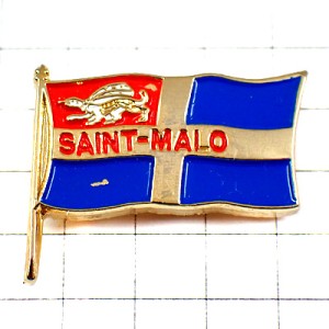 ピンバッジ・サンマロ港の旗アーミン白いイタチ動物 FLAG SAINT-MALO FRANCE