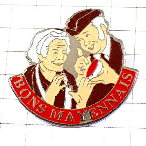 ピンバッジ・カマンベールチーズおじいさんおばあさん BONS-MAYENNAIS CAMENBERT FRANCE