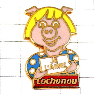 ピンバッジ・ブタ豚の子ども水玉の服 COCHONOU FRANCE