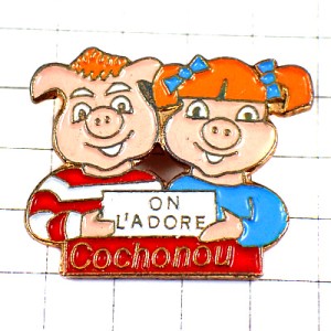 ピンバッジ・ブタ豚の子どもたち大好きフランス語 COCHONOU FRANCE