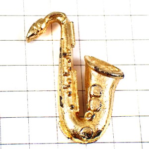 ピンバッジ・サックス楽器ジャズ音楽ゴールド金色サクソフォン