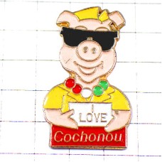 ピンバッジ・黒いサングラスのブタ豚アイラブLOVE大好き眼鏡 COCHONOU FRANCE