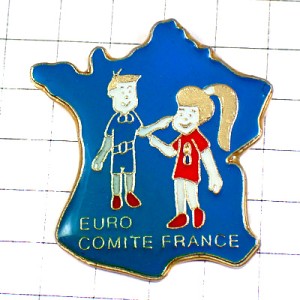 ピンバッジ・子どもたちとフランス地図ブルー青 EURO-COMITE FRANCE MAP