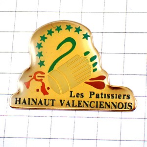 ピンバッジ・スター星と白鳥パティシエお菓子職人の帽子と道具 PATISSIER HAINAUT FRANCE