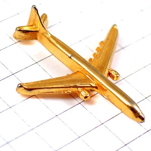 ピンバッジ・飛行機ゴールド金色立体型旅客機