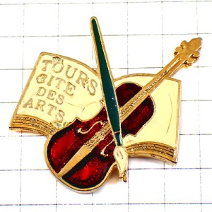 ピンバッジ・音楽バイオリン楽器ヴァイオリン絵筆と本