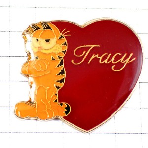 ピンバッジ・ガーフィールド猫まっ赤なハート型トレイシー女の子の名前 GARFIELD TRACY