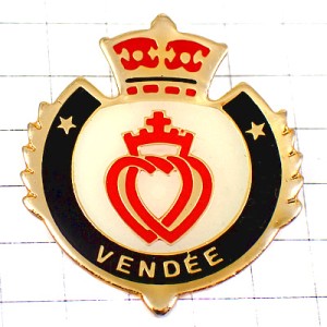 ピンバッジ・王冠ヴァンデ県ハートの紋章 VENDEE DIOCESE FRANCE