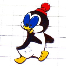 ピンバッジ・チリーウィリー赤いニット棒のペンギンくん