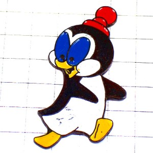 ピンバッジ・チリーウィリー赤いニット棒のペンギンくん