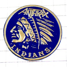 ピンバッジ・アンスラックス音楽ヘビメタバンドHRネイティブアメリカン羽飾りの男 ANTHRAX INDIANS USA
