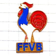 ピンバッジ・バレーボール協会ニワトリ雄鶏トリコロール青白赤 FFVB FEDERATION-FRANCAISE-DE-VOLLEYBALL