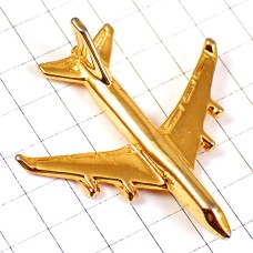 ピンバッジ・金色ゴールド飛行機ボーイングB747立体型旅客機 BOEING-747
