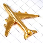 ピンバッジ・金色ゴールド飛行機ボーイングB747立体型旅客機 BOEING-747