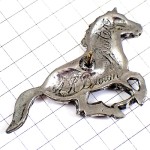ピンバッジ・駆ける馬ウマうまシルバー銀色ピューター製 PEWTER SILVER A-R-BROWN HORSE
