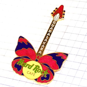 ピンバッジ・ハードロックカフェ店メキシコのグアダラハラ蝶々エレキギター音楽楽器 HARD-ROCK-CAFE GUITAR GUADALAJARA MEXICO