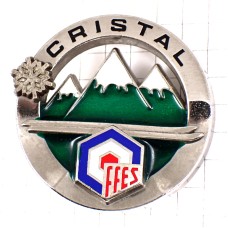 ブローチ・山々クリスタル雪の結晶スキー板 CRISTAL SKIING SNOW FFES FRANCE